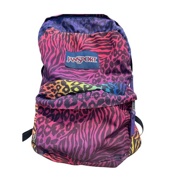 Vintage Jansport Backpack Rainbow Animal Print Lisa Frank Style Retro 90s Y2K - Picture 1 of 8